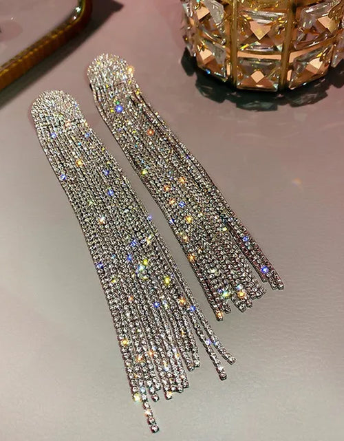 Load image into Gallery viewer, Long Tassel Full Rhinestone Drop Earrings for Women Ovsize Crystal Dangle Earrings Fashion Jewelry Accessories
