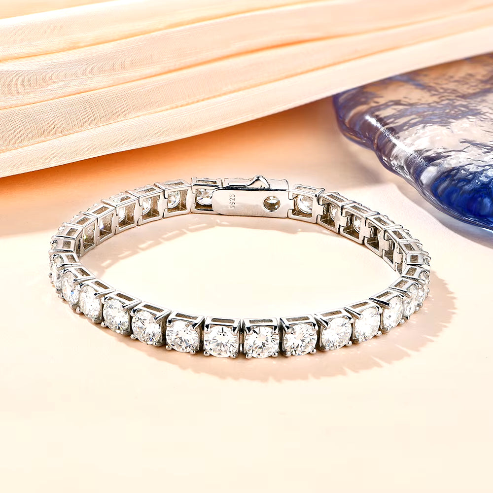 Solid 925 Sterling Silver Moissanite Tennis Bracelets for Women round 3.5Mm Charm Bracelet 