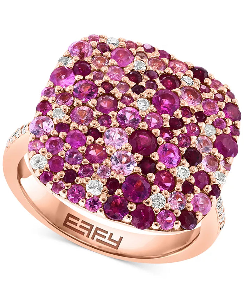 EFFYÂ® Multi-Gemstone (2-3/4 Ct. T.W.) & Diamond (1/10 Ct. T.W.) Cluster Ring in Rose Gold-Plated Silver