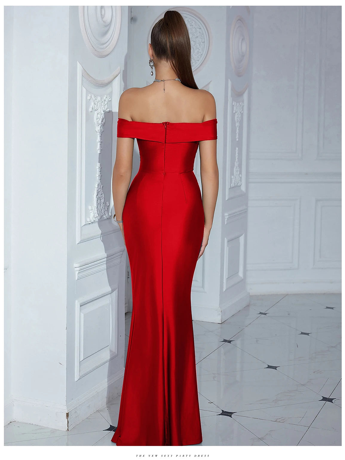 Elegant Off-Shoulder Strapless Maxi Dress with High Split – Perfect for Parties & Evening Events