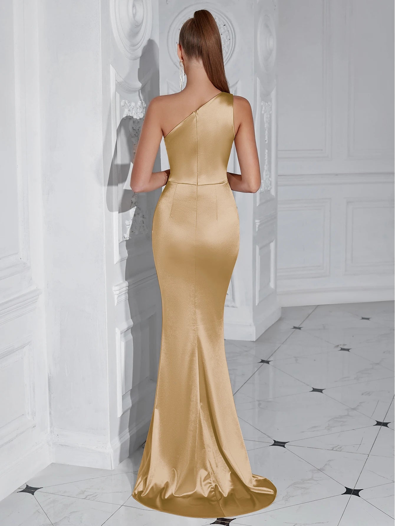 Elegant One-Shoulder Sleeveless Maxi Dress – Sexy Draped Celebrity Party Dress for Women