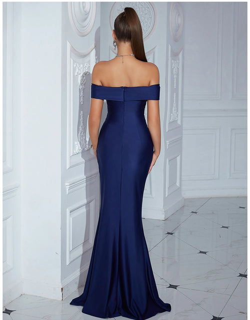 Load image into Gallery viewer, Elegant Off-Shoulder Strapless Maxi Dress with High Split – Perfect for Parties &amp; Evening Events
