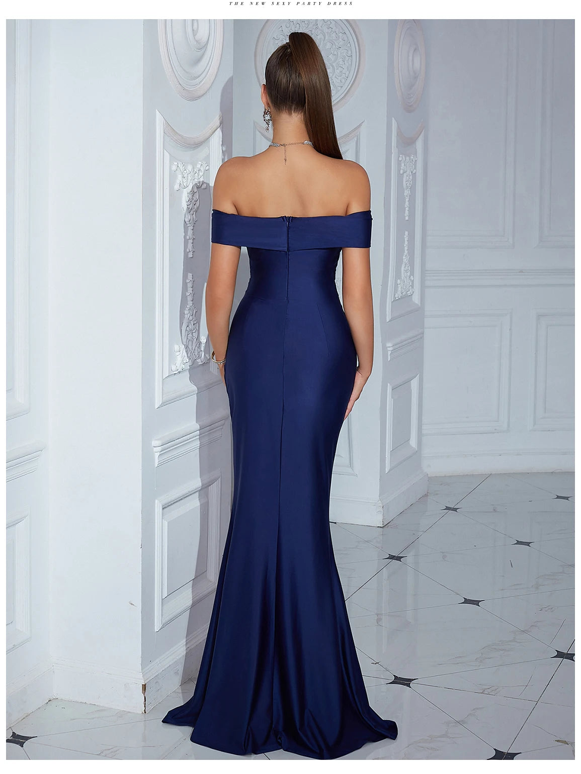 Elegant Off-Shoulder Strapless Maxi Dress with High Split – Perfect for Parties & Evening Events