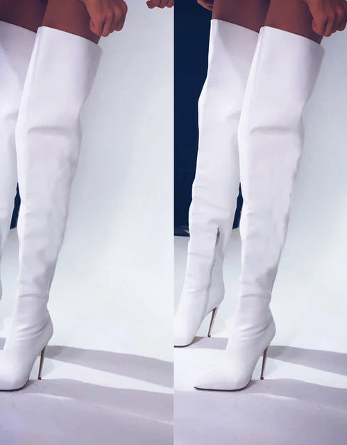 Load image into Gallery viewer, Classy girl with boots: Sexy White Over-the-Knee Boots with Thin High Heels
