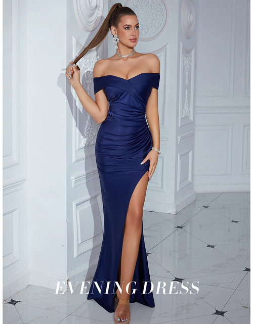 Load image into Gallery viewer, Elegant Off-Shoulder Strapless Maxi Dress with High Split – Perfect for Parties &amp; Evening Events
