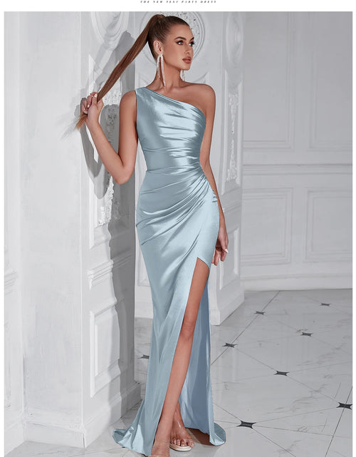 Load image into Gallery viewer, Elegant One-Shoulder Sleeveless Maxi Dress – Sexy Draped Celebrity Party Dress for Women
