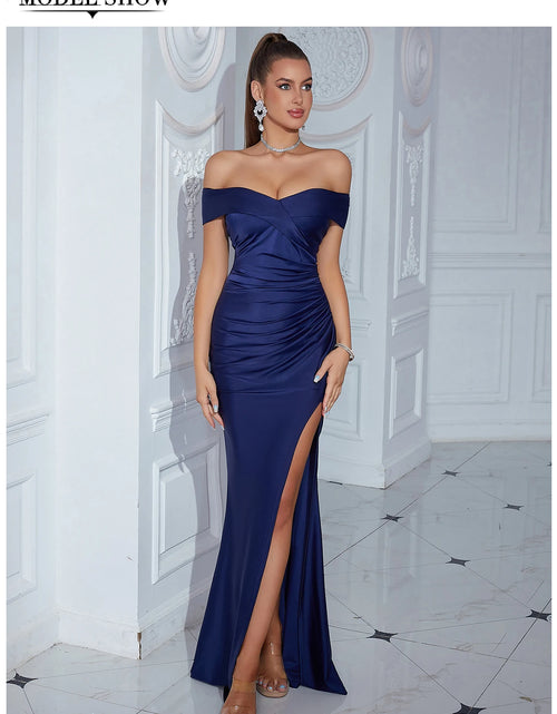 Load image into Gallery viewer, Elegant Off-Shoulder Strapless Maxi Dress with High Split – Perfect for Parties &amp; Evening Events
