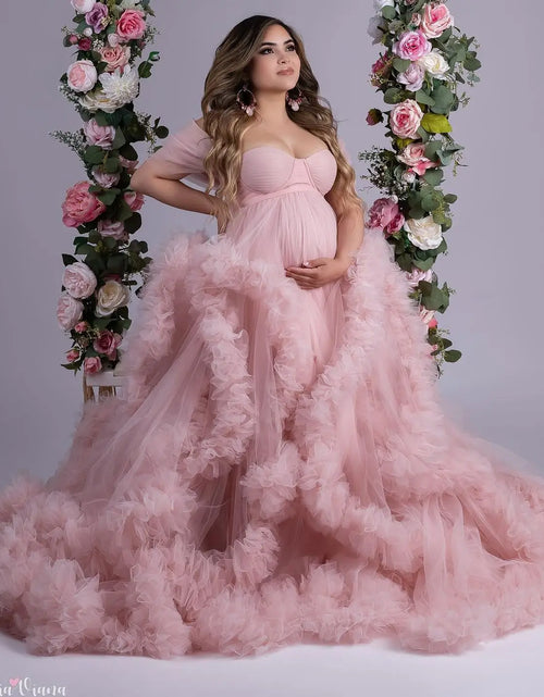 Load image into Gallery viewer, Ruffled Off-Shoulder Maternity Photoshoot &amp; Baby Shower Dress
