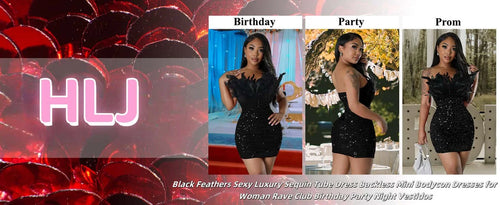 Load image into Gallery viewer, Feathered Sequin Tube Dress – Backless Bodycon Mini for Luxe Parties &amp; Rave Nights
