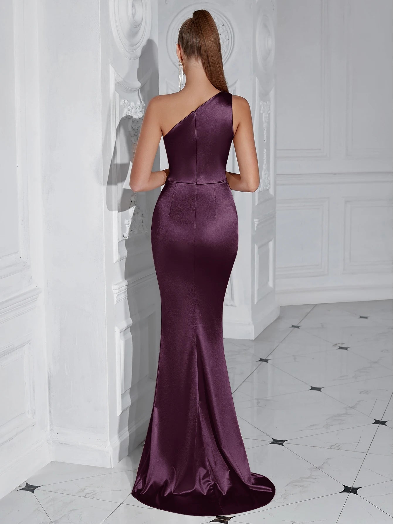 Elegant One-Shoulder Sleeveless Maxi Dress – Sexy Draped Celebrity Party Dress for Women