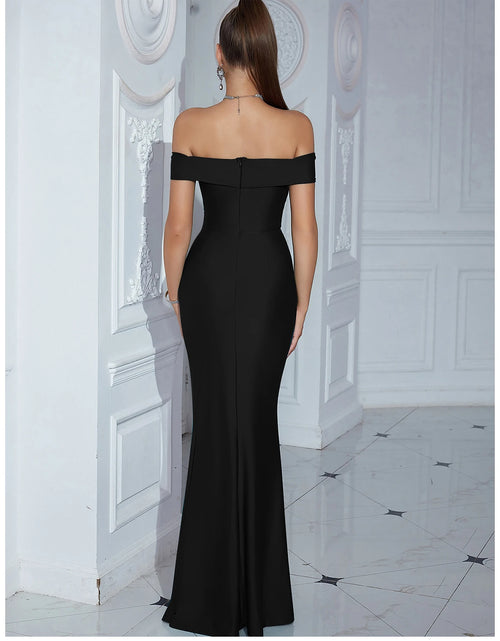 Load image into Gallery viewer, Elegant Off-Shoulder Strapless Maxi Dress with High Split – Perfect for Parties &amp; Evening Events
