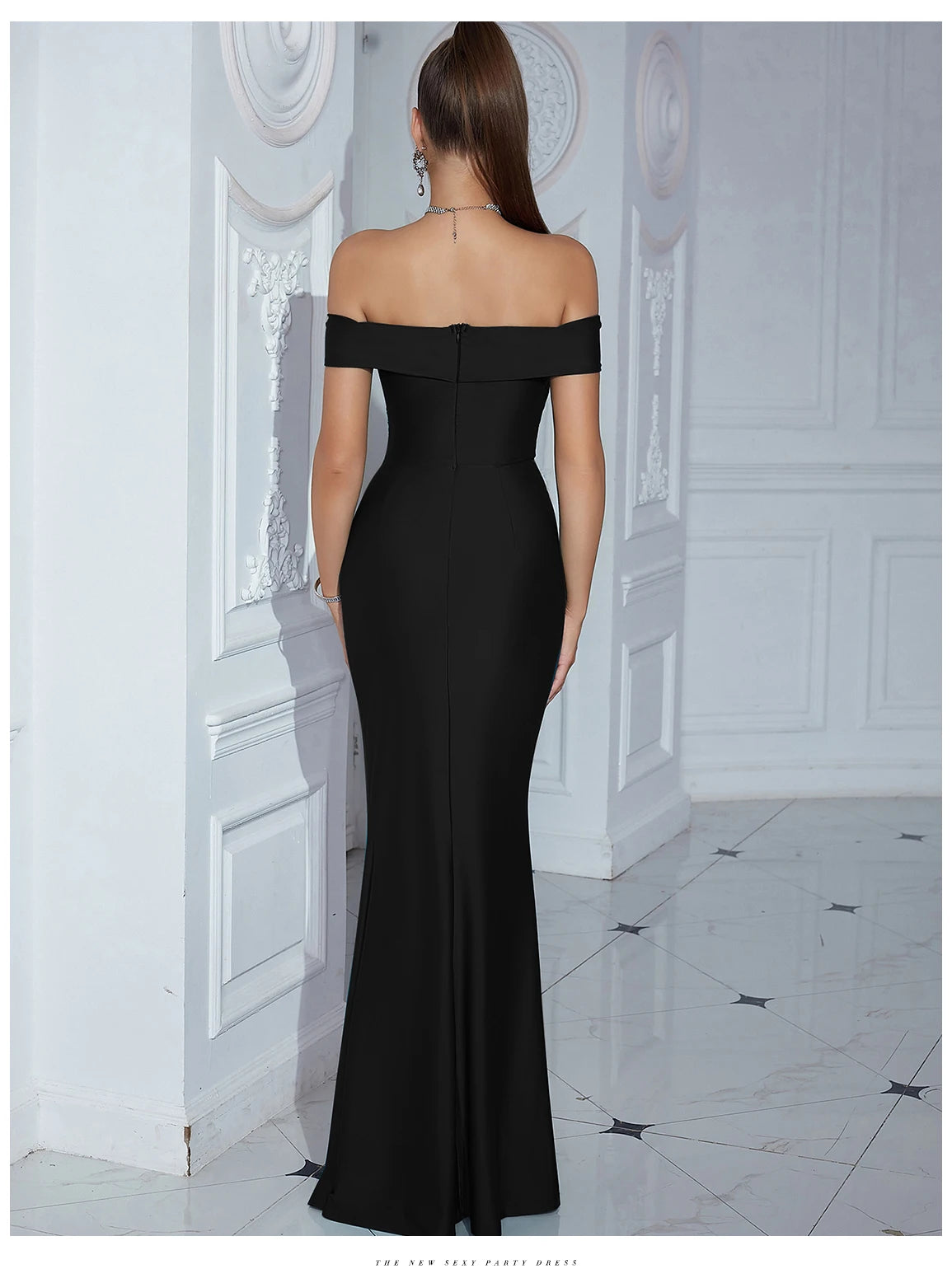 Elegant Off-Shoulder Strapless Maxi Dress with High Split – Perfect for Parties & Evening Events