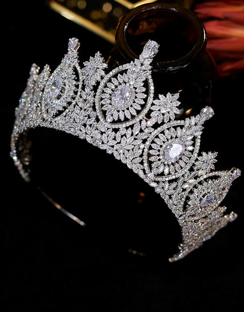 Load image into Gallery viewer, Regal Elegance Luxury Bridal Crown – Cubic Zirconia Crystal Queen Tiara for Weddings &amp; Prom
