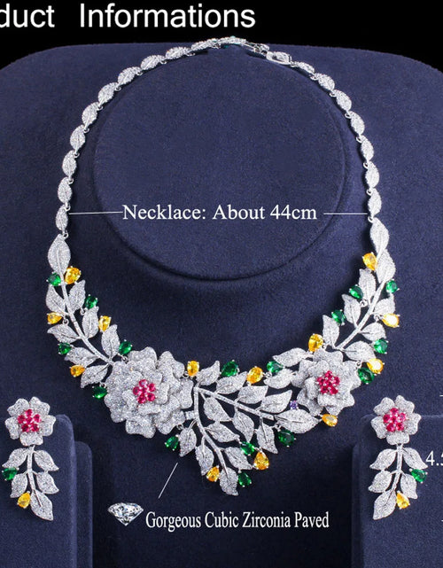 Load image into Gallery viewer, Noble Big Flower Cubic Zirconia Choker Statement Necklace &amp; Earrings Jewelry Set – Bridal, Wedding, Party Accessories
