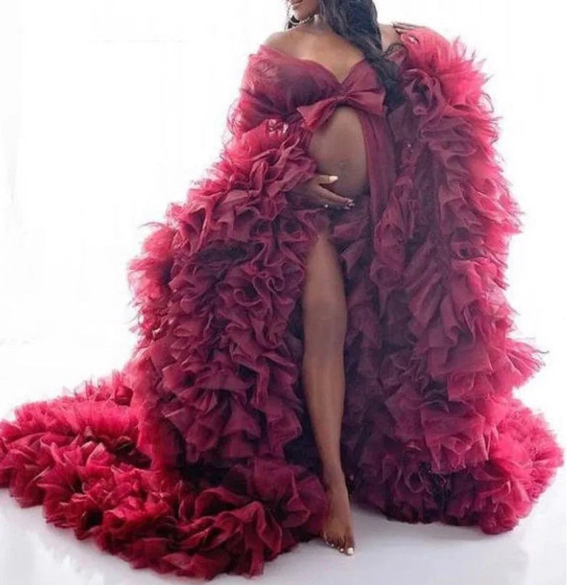 Ultimate Glamour: Extra Puffy Tulle Maternity Robe for Photoshoots