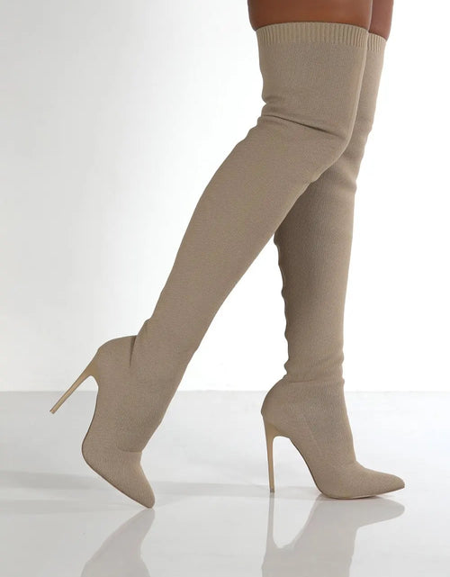 Load image into Gallery viewer, Sleek &amp; Stretchy: Over-the-Knee High Heel Sock Boots for Effortless Glam
