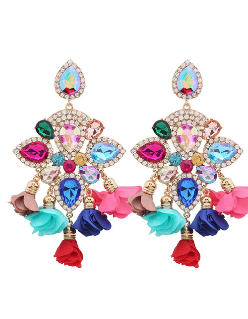 Load image into Gallery viewer, Boho Flower Tassel Earrings – Crystal Rhinestone Statement Jewelry for Women
