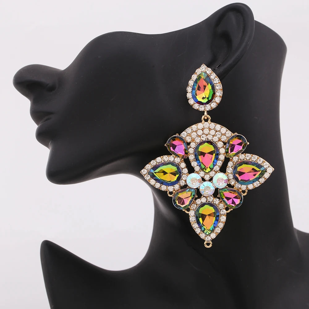 Boho Flower Tassel Earrings – Crystal Rhinestone Statement Jewelry for Women