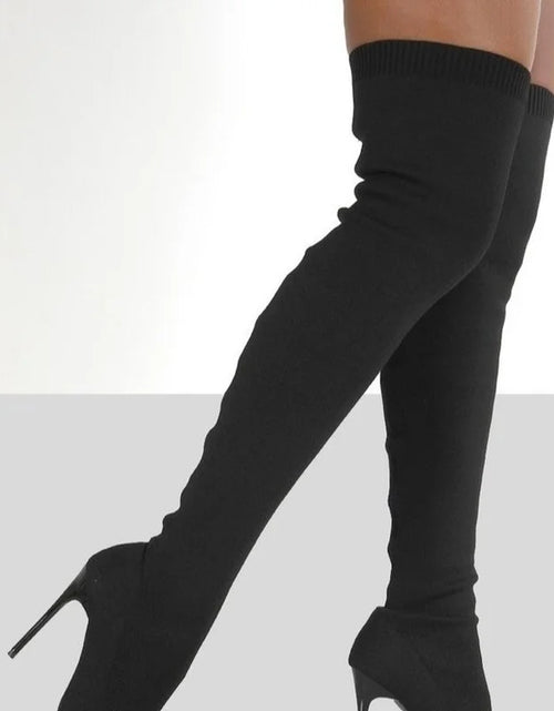 Load image into Gallery viewer, Sleek &amp; Stretchy: Over-the-Knee High Heel Sock Boots for Effortless Glam
