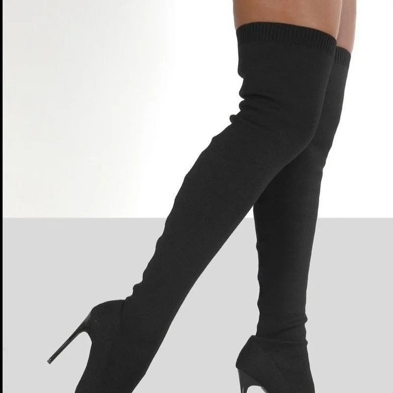 Sleek & Stretchy: Over-the-Knee High Heel Sock Boots for Effortless Glam