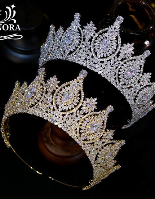 Load image into Gallery viewer, Regal Elegance Luxury Bridal Crown – Cubic Zirconia Crystal Queen Tiara for Weddings &amp; Prom
