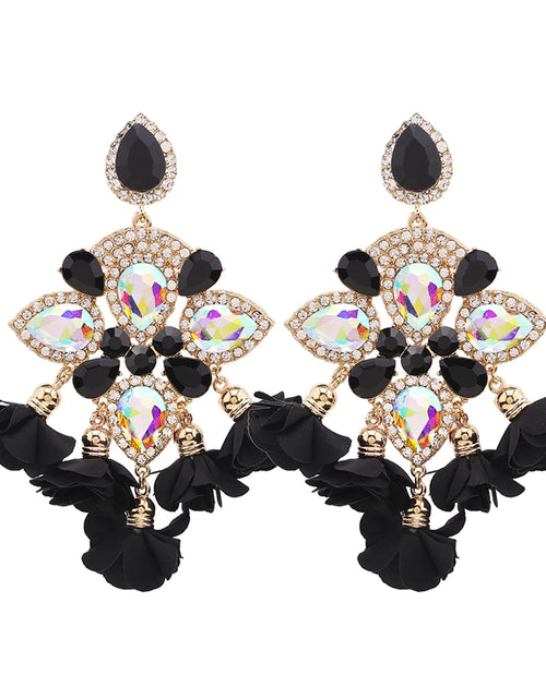 Load image into Gallery viewer, Boho Flower Tassel Earrings – Crystal Rhinestone Statement Jewelry for Women
