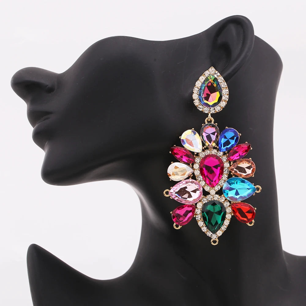 Boho Flower Tassel Earrings – Crystal Rhinestone Statement Jewelry for Women