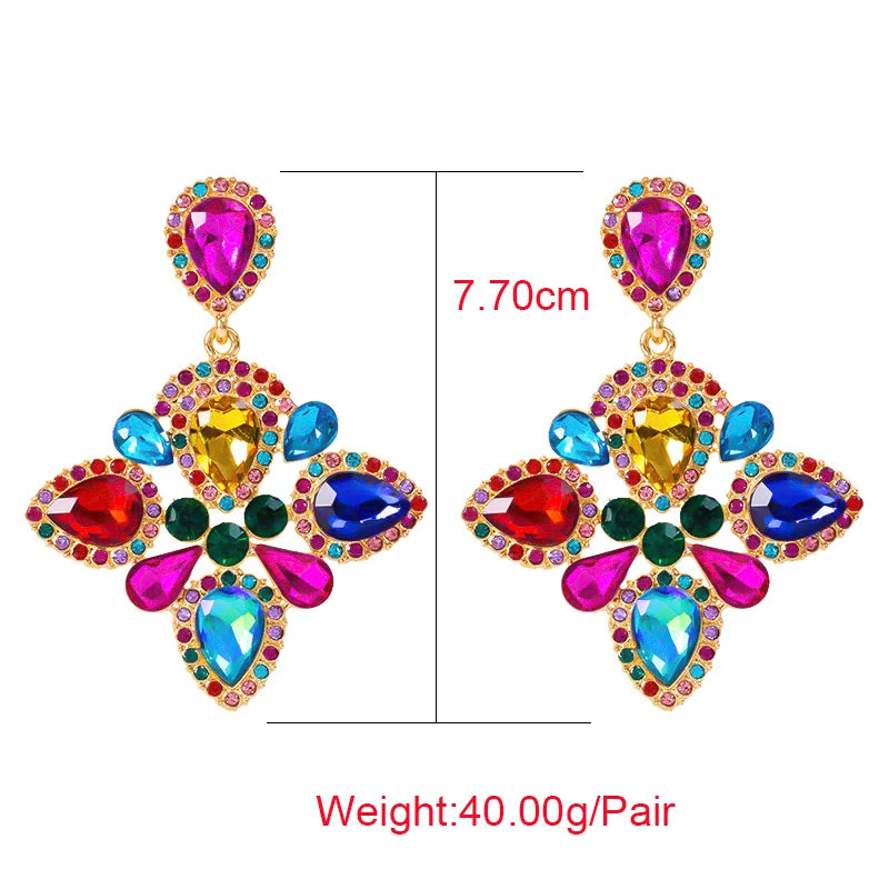 Boho Flower Tassel Earrings – Crystal Rhinestone Statement Jewelry for Women