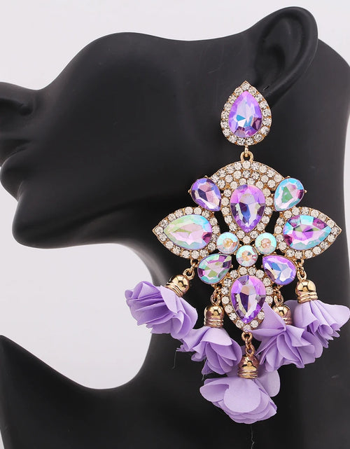 Load image into Gallery viewer, Boho Flower Tassel Earrings – Crystal Rhinestone Statement Jewelry for Women
