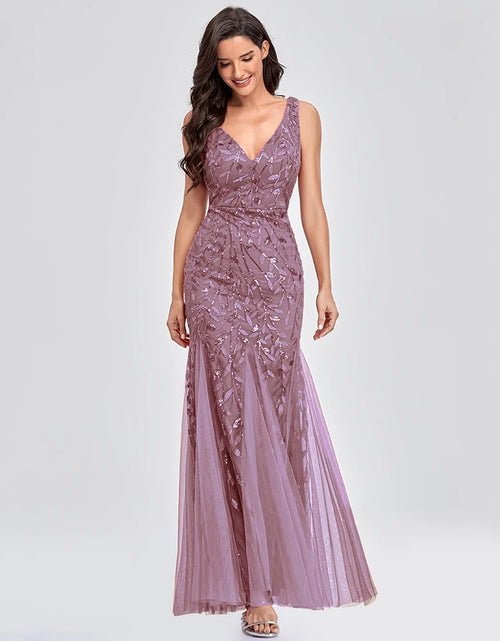 Load image into Gallery viewer, Glamorous Sleeveless V-Neck Tulle Sequin Mermaid Cocktail Dress for Unforgettable Nights
