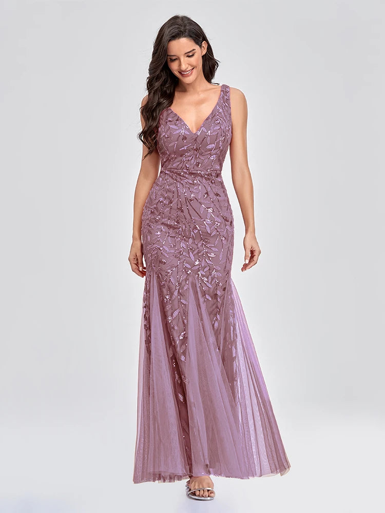 Glamorous Sleeveless V-Neck Tulle Sequin Mermaid Cocktail Dress for Unforgettable Nights