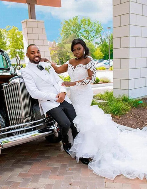 Load image into Gallery viewer, Elegant African Mermaid Wedding Dress – Cheerful Ruffles &amp; Long Train Plus-Size Bridal Gown
