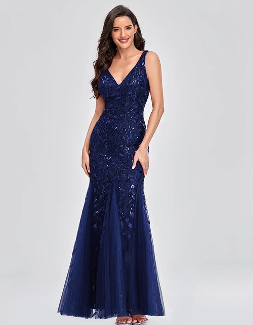 Load image into Gallery viewer, Glamorous Sleeveless V-Neck Tulle Sequin Mermaid Cocktail Dress for Unforgettable Nights
