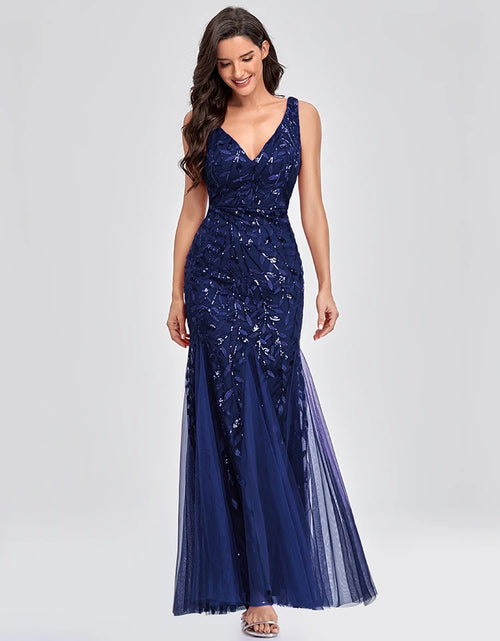 Load image into Gallery viewer, Glamorous Sleeveless V-Neck Tulle Sequin Mermaid Cocktail Dress for Unforgettable Nights
