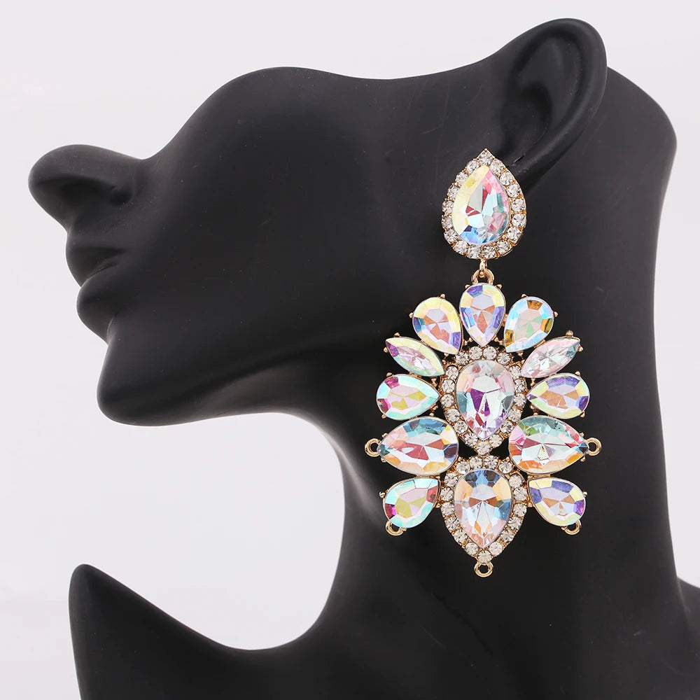 Boho Flower Tassel Earrings – Crystal Rhinestone Statement Jewelry for Women