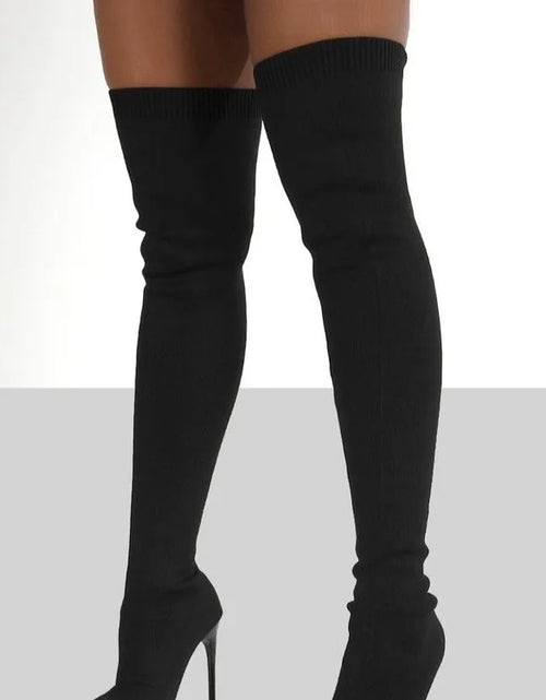 Load image into Gallery viewer, Sleek &amp; Stretchy: Over-the-Knee High Heel Sock Boots for Effortless Glam
