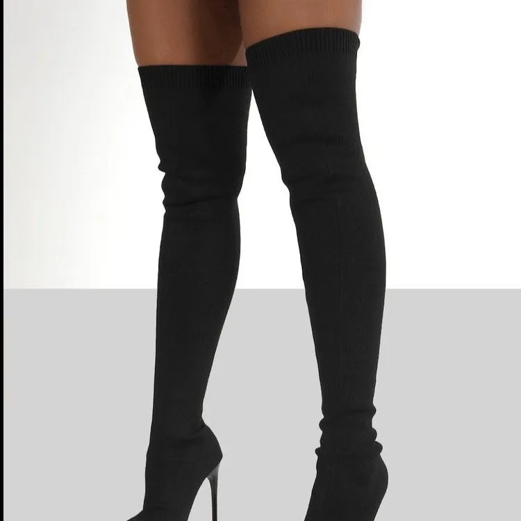 Sleek & Stretchy: Over-the-Knee High Heel Sock Boots for Effortless Glam