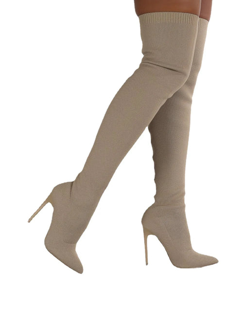 Load image into Gallery viewer, Sleek &amp; Stretchy: Over-the-Knee High Heel Sock Boots for Effortless Glam
