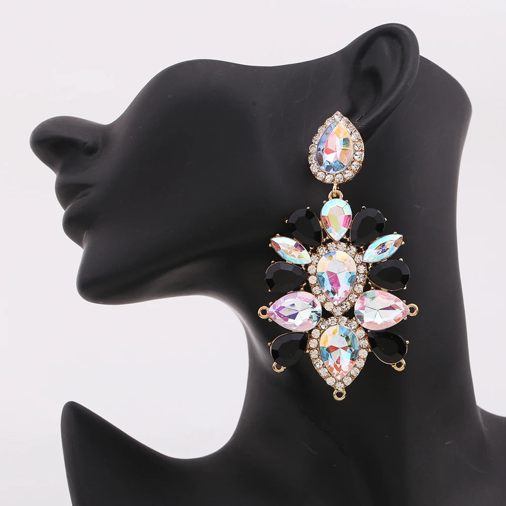 Boho Flower Tassel Earrings – Crystal Rhinestone Statement Jewelry for Women