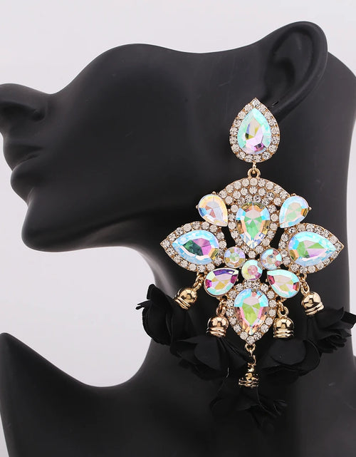 Load image into Gallery viewer, Boho Flower Tassel Earrings – Crystal Rhinestone Statement Jewelry for Women
