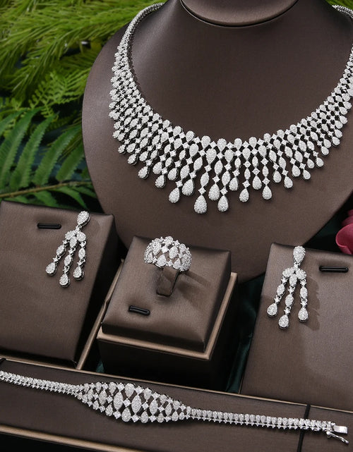 Load image into Gallery viewer, New Trendy 4PCS Full Micro CZ Luxury African Jewelry Set – Wedding Party Zircon Crystal Indian Necklace &amp; Earrings for Women
