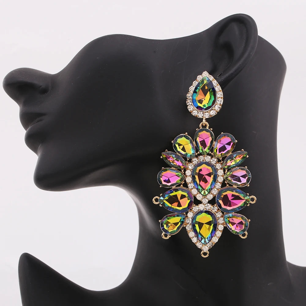 Boho Flower Tassel Earrings – Crystal Rhinestone Statement Jewelry for Women