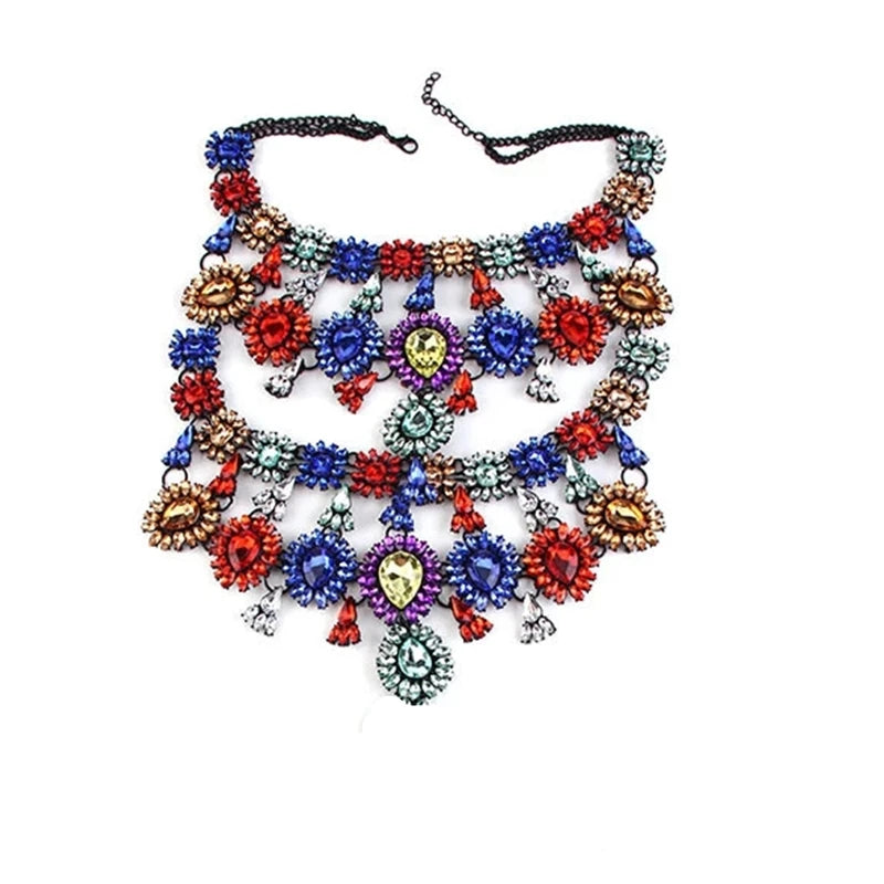 Multilayer Rhinestone Chunky Chain Heavy Crystal Choker Statement Necklaces for Women Charm Pendant Jewelry