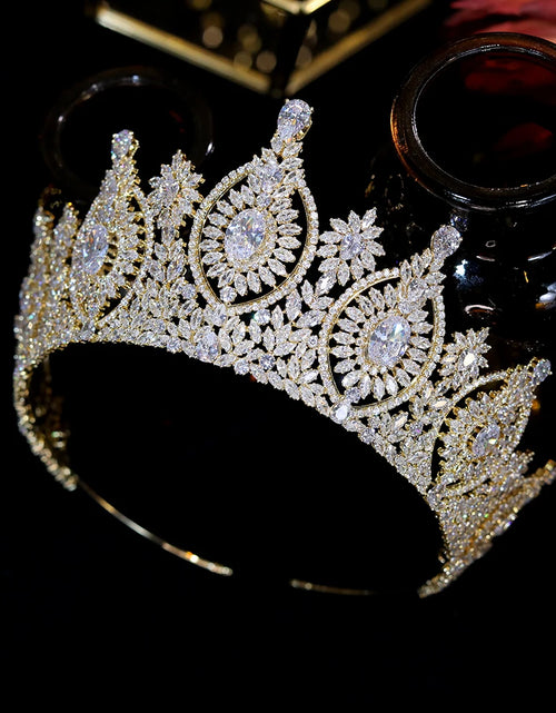 Load image into Gallery viewer, Regal Elegance Luxury Bridal Crown – Cubic Zirconia Crystal Queen Tiara for Weddings &amp; Prom
