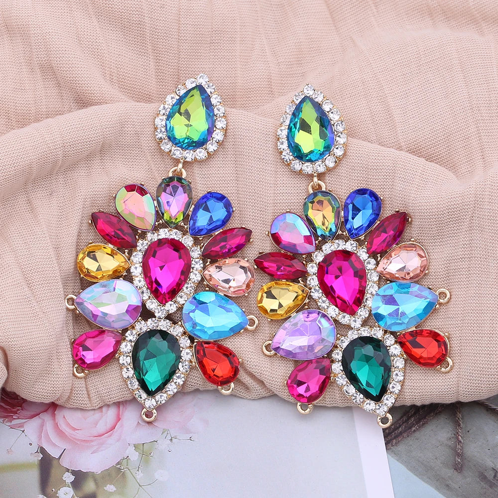 Boho Flower Tassel Earrings – Crystal Rhinestone Statement Jewelry for Women