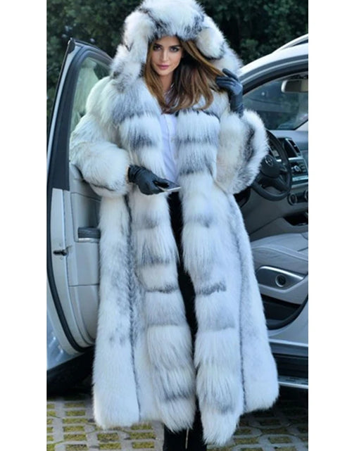 Load image into Gallery viewer, Elegant Women’s X-Long Faux Fur Coat – Hooded Loose Fit Winter Fashion Coat for Large Sizes
