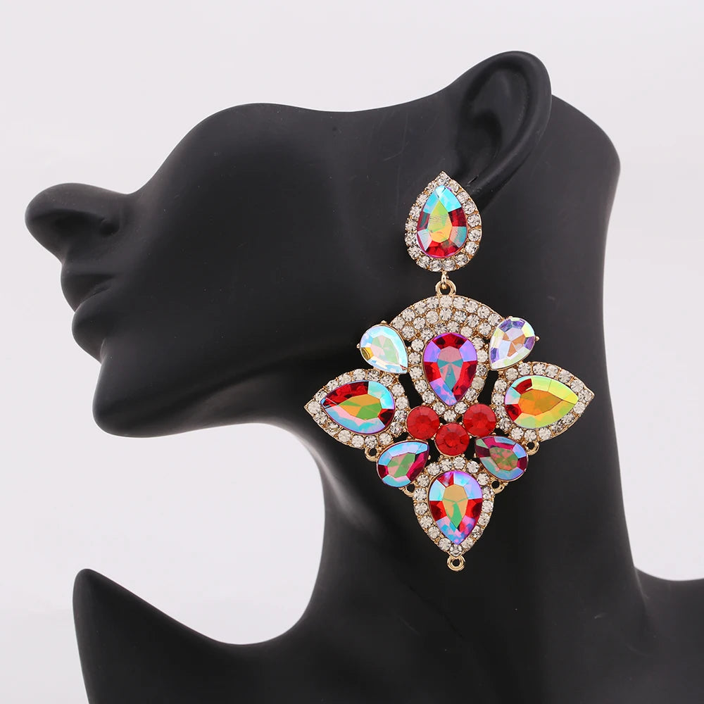 Boho Flower Tassel Earrings – Crystal Rhinestone Statement Jewelry for Women