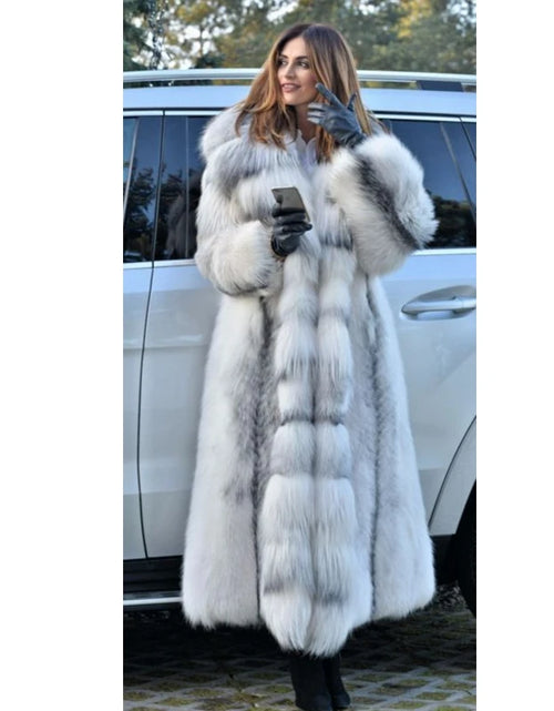 Load image into Gallery viewer, Elegant Women’s X-Long Faux Fur Coat – Hooded Loose Fit Winter Fashion Coat for Large Sizes
