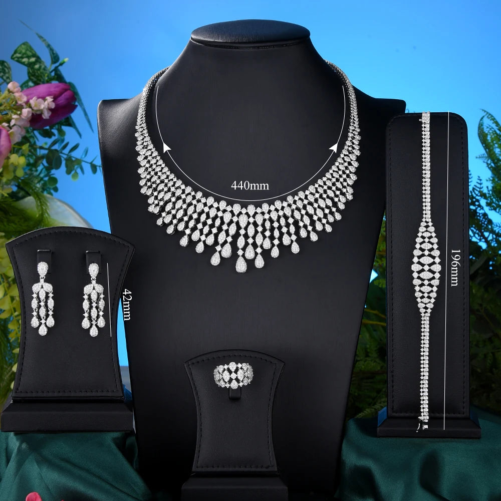 New Trendy 4PCS Full Micro CZ Luxury African Jewelry Set – Wedding Party Zircon Crystal Indian Necklace & Earrings for Women