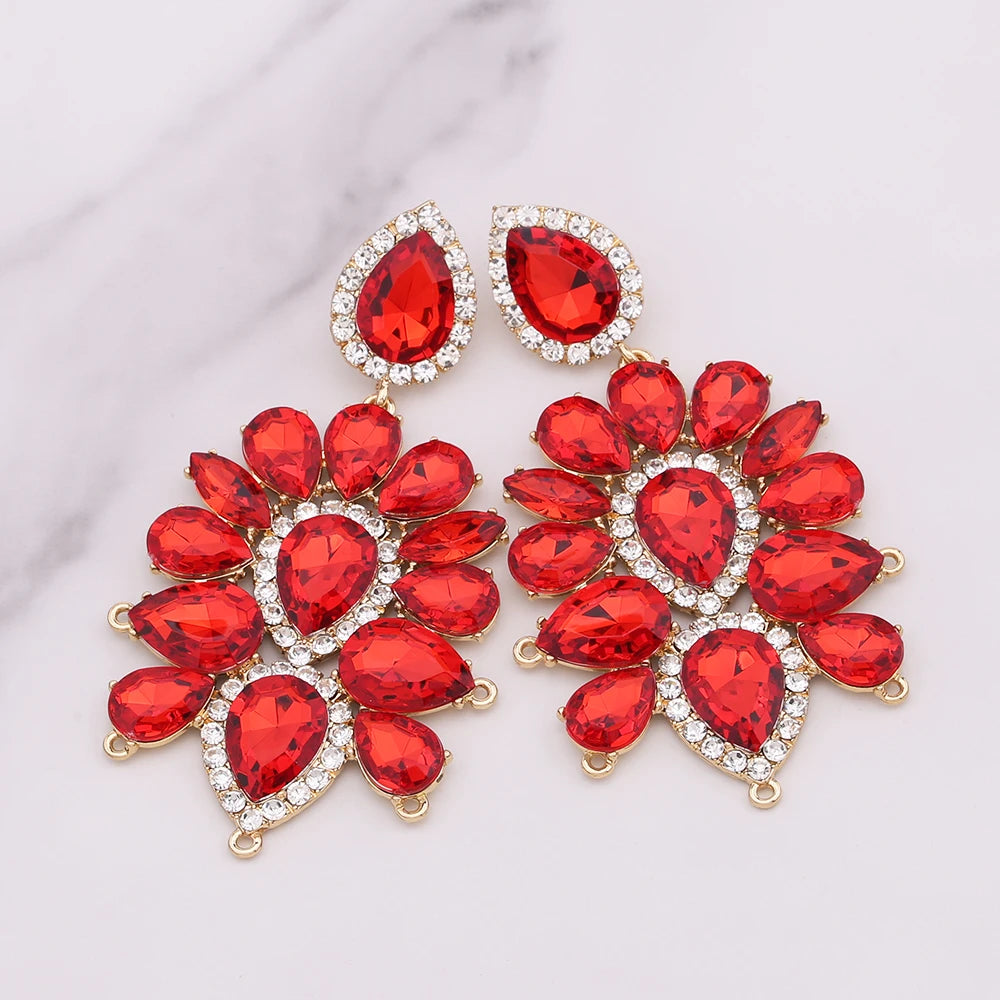 Boho Flower Tassel Earrings – Crystal Rhinestone Statement Jewelry for Women